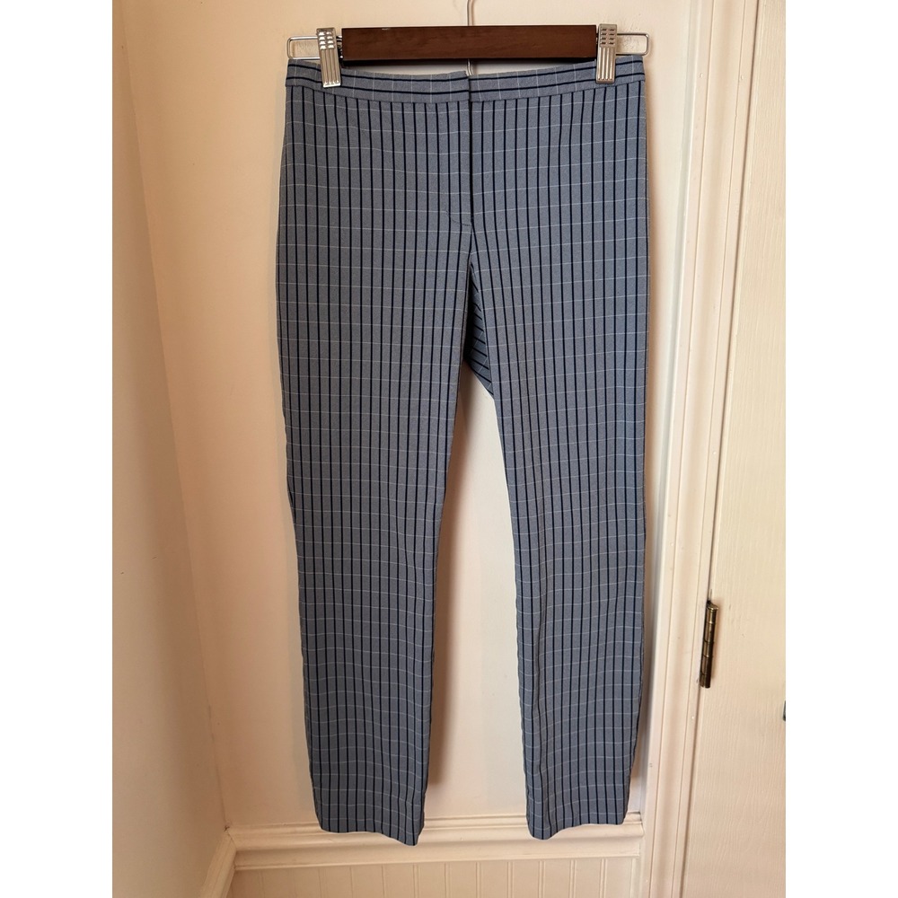 Theory Womens Blue Black Grid Slim Ankle Trousers Pants Size 00 Made in USA